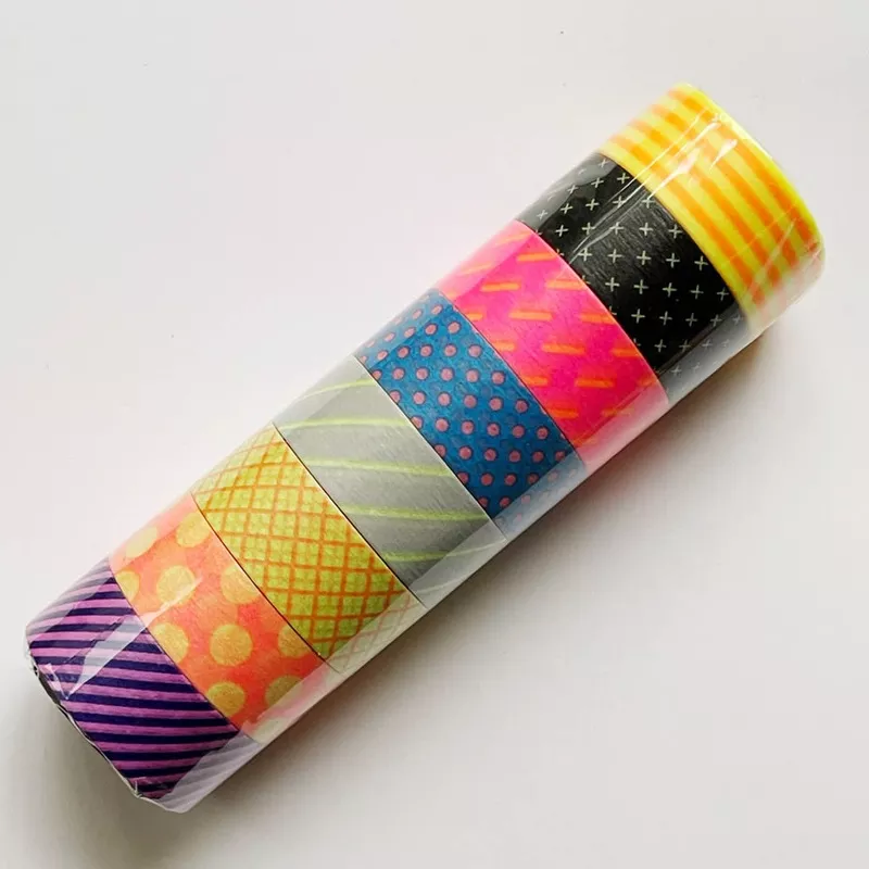 09B Maste Washi Tape SET of 8 Pattern Visible Neon Japanese (discontinued)