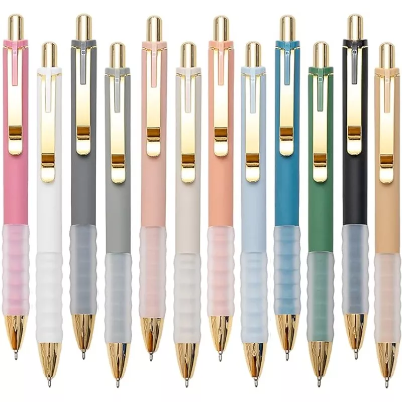 1.0mm Ballpoint Pens Retractable Cute Black Ink Pens with Silicone Grip Smooth Writing Suitable for Office, Note-taking (12 pcs)