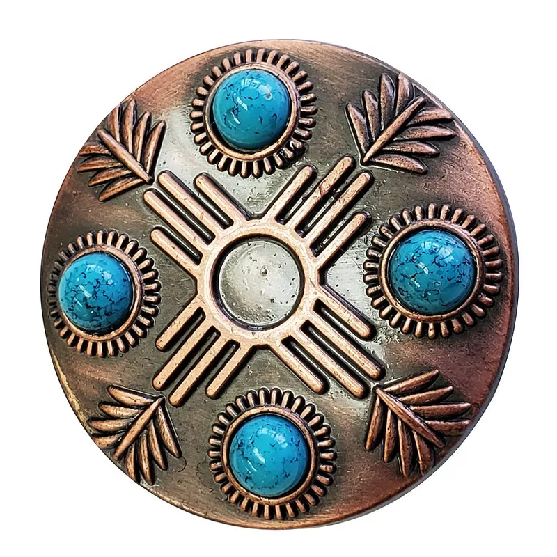 1 1/2" Hilason Western Horse Concho Antique Copper Turquoise Stone Brown