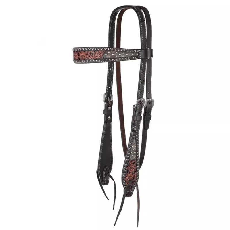 1008-12-SC Circle Y Dark Flash Arizona Flower Brow Band Headstall