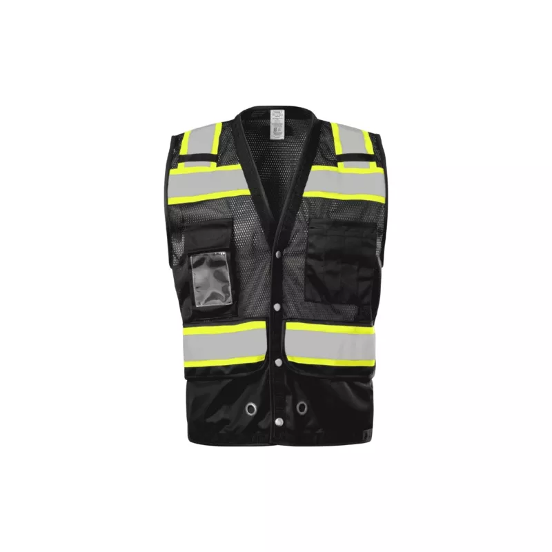 12 Pockets - Black Safety Vest with Radio Clip Holders