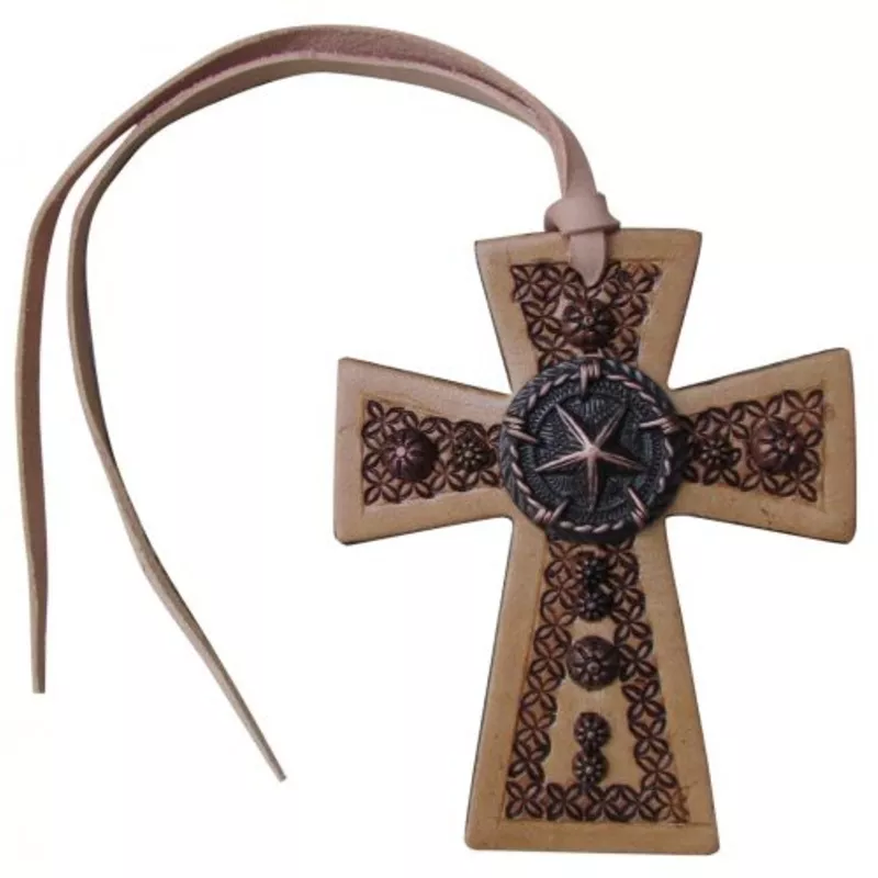 #176661: Showman Leather Tie On Cross with Texas Star Concho