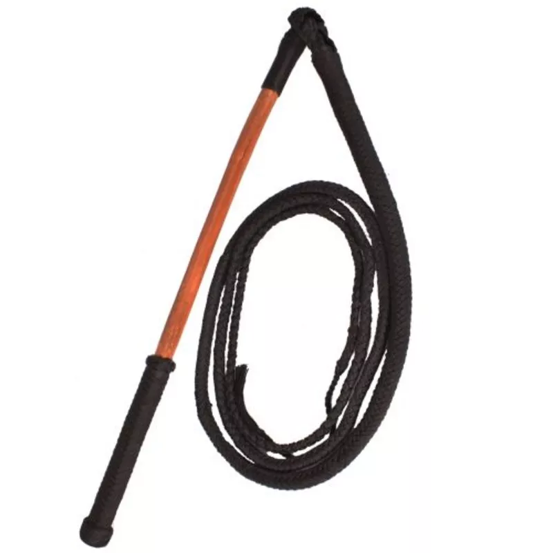 #94456-8: 8ft braided nylon bull whip with wooden handle