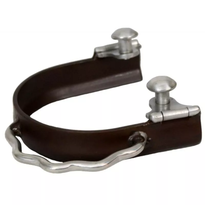 #95019: Showman antique brown sidewinder bumper spurs with 3" boot opening