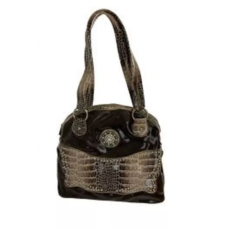 #BA1774-B: Brown PU leather purse w/ rhinestone concho