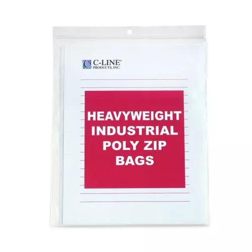 C-Line 47911 Heavyweight Industrial Poly Zip Bags, 8.5" x 11", Clear, 50/Box