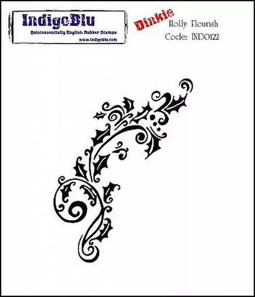 Holly Flourish - Red Rubber Stamp - IndigoBlu
