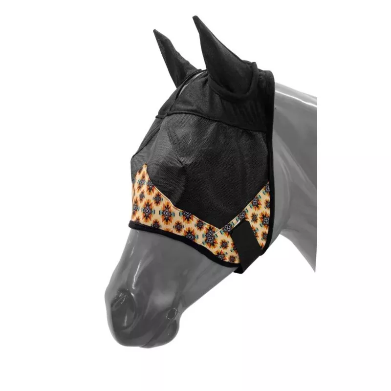 Tan Aztec print Horse size Fly Mask w/ ears