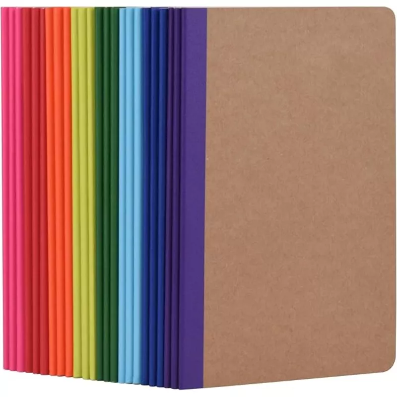 ZCZN Composition Notebooks Bulk, A5 Kraft Cover Lined Journals with Rainbow Spines for School, Business, Work and Daliy Use (24, 8 colors)